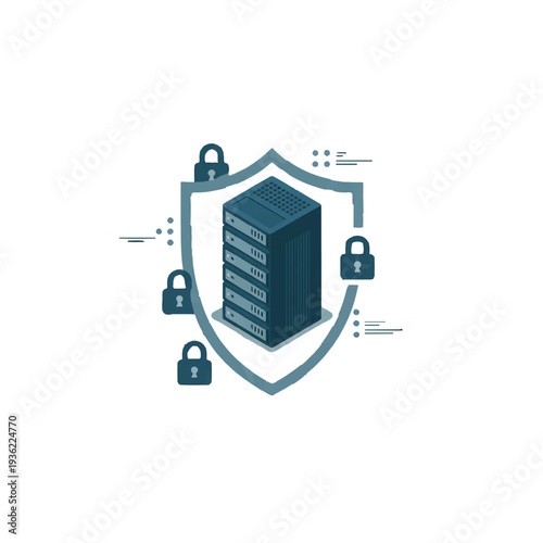 Secure data server protected by shield and locks for safe online storage