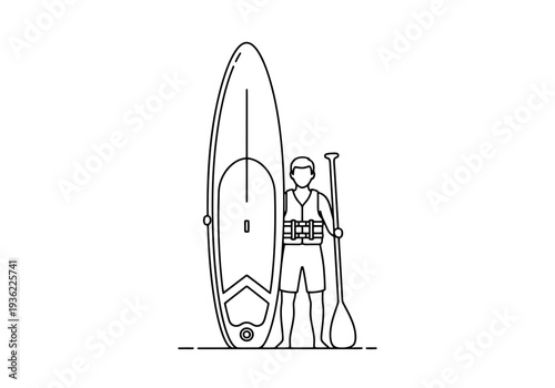 Person with Paddle and Board for Water Sport Activity Stand Up Paddling Healthy Outdoor Recreation