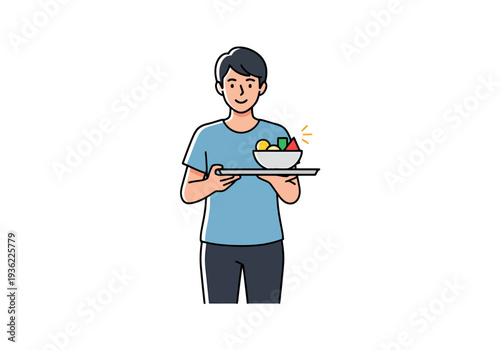 Person holding a platter with a bowl of fresh colorful fruit and vegetables serving healthy eating and lifestyle concept of nourishment