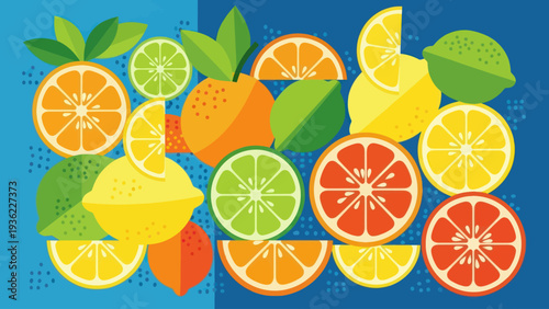 Vibrant Citrus Fruits Collection Flat Design Illustration.