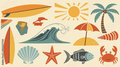 Vibrant Summer Beach and Ocean Elements Collection.