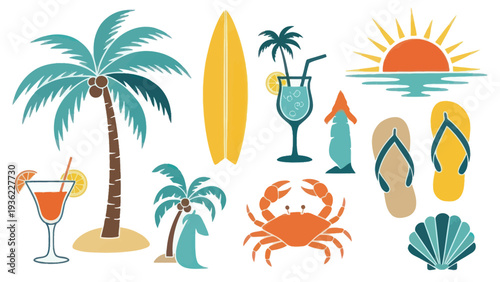 Vibrant Summer Beach Vacation Elements Collection.