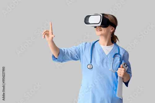 Female doctor in VR glasses...