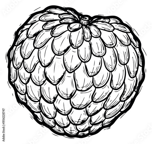 Hand drawn cherimoya fruit outline illustration