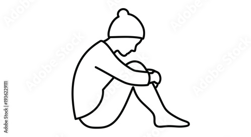 Simple line drawing of a person sitting and embracing their knees