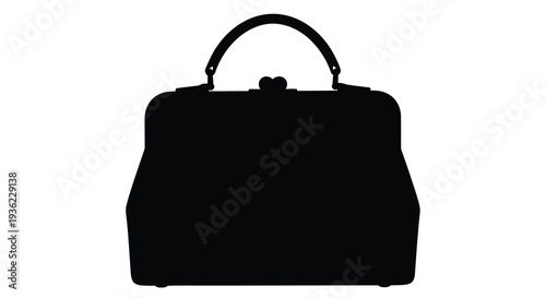 A black silhouette of a vintage handbag with a curved top handle