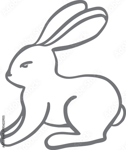 Rabbit sketch vector graphic illustration for design of farming and zoological themes. Whimsical hand drawn isolated Easter bunny. Black and white hare line art for organic products packaging, card.