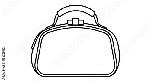 Simple line drawing of a classic lunchbox with a handle and clasp