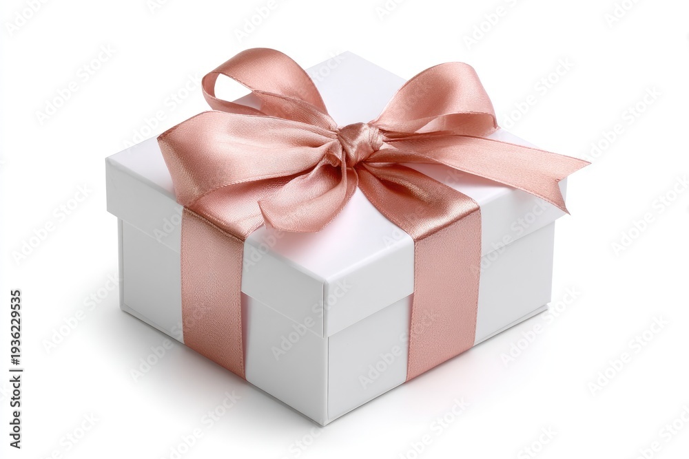 Fototapeta premium Square white gift box with blush pink ribbon (1)