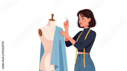 Creative Fashion Designer Working on New Garment Design with Sewing Mannequin