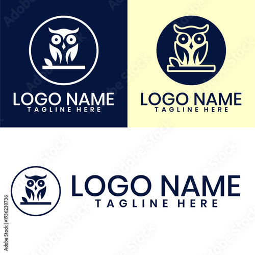 Circular modern owl badge logo