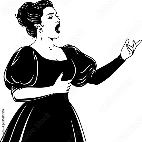 Woman Opera Singer singing vector illustration Silhouette isolated on white background
