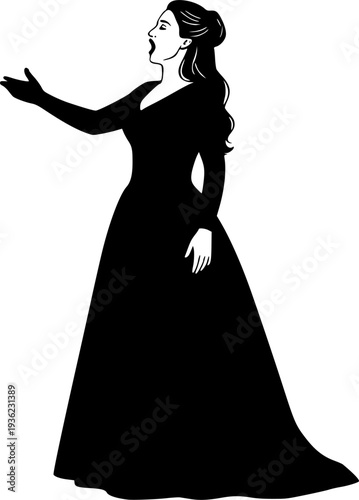 Woman Opera Singer singing vector illustration Silhouette isolated on white background
