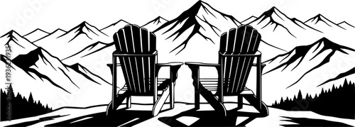 Adirondack chairs on mountain Vector silhouette illustration isolated on white background
