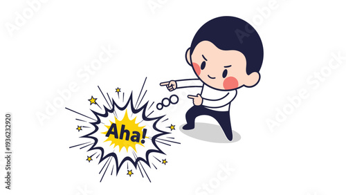 Aha! Moment Cartoon Character Pointing, Expressing Sudden Discovery, Realization, or Triumph
