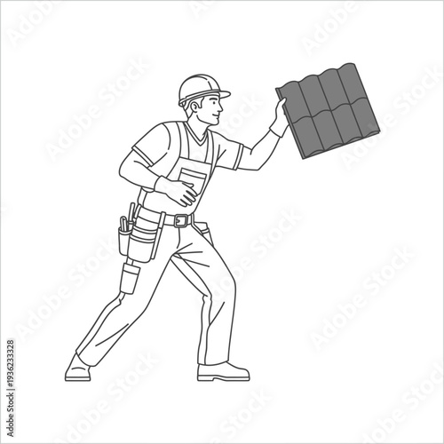 roofer holding asphalt shingles roofing material delivery construction worker.