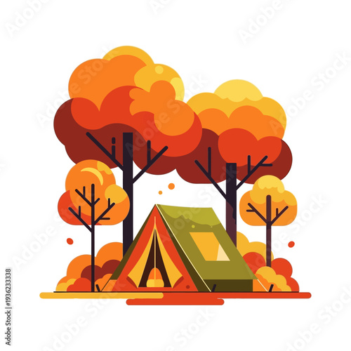 Cozy Tent in Autumn Forest with Vibrant Fall Foliage