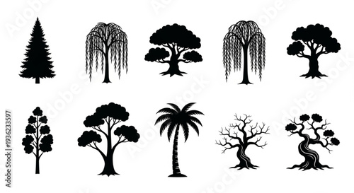 Varied Tree Silhouettes Nature's Diverse Forms Collection