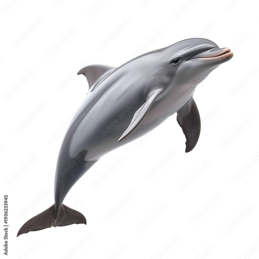 Obraz premium Happy Dolphin Leaping Out of Water Isolated on White Background