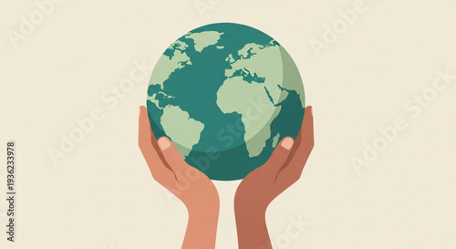 Earth Day Hands holding the Earth, symbolizing global responsibility and environmental care in an illustration