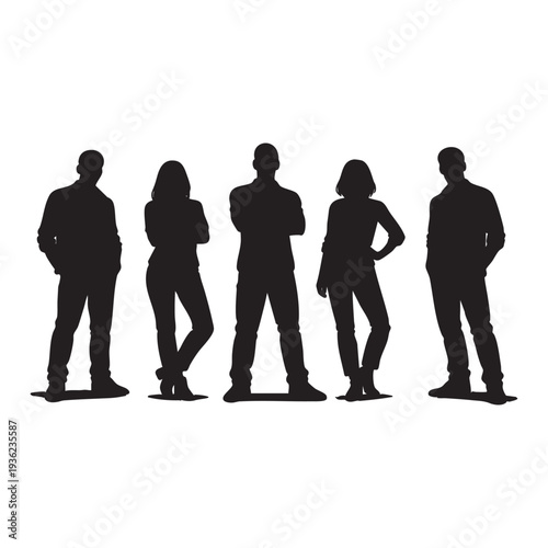 Silhouettes of a group of business people standing together like a team at work