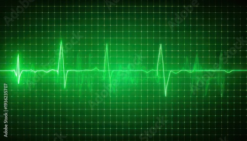 Green Heartbeat Line on Monitor Displaying Vital Signs.