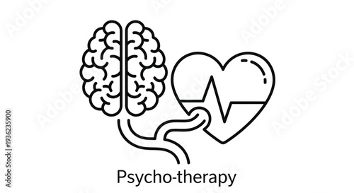 Brain and heart outline with electrocardiogram representing psychotherapy concepts high quality