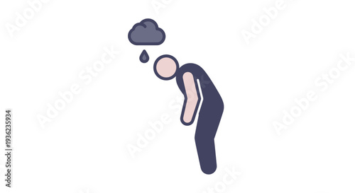 Simple illustration of a person with their head down and a rain cloud