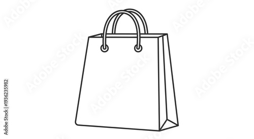 Line drawing of a paper shopping bag with handles isolated on a white background