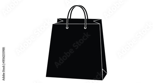 Simple black paper shopping bag with handles isolated on a white background