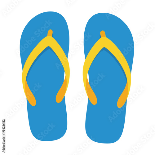 Blue Flip Flops with Yellow Straps on White