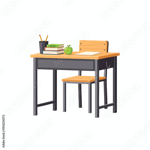 Student Desk with Books and Stationery