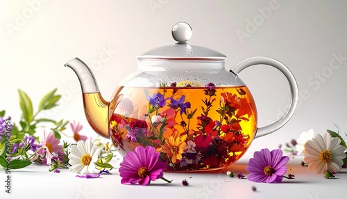 Floral Infusion - A Glass Teapot Filled with Blooming Tea.