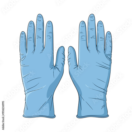 Illustration of blue latex gloves on a white background