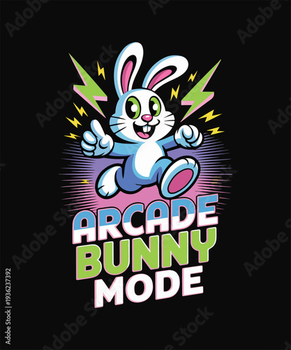 Arcade Bunny Mode Cartoon Rabbit Mascot Vector Illustration