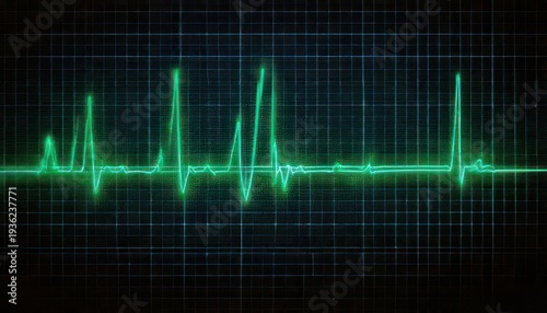 Green Heartbeat Monitor Displaying Vital Signs in a Medical Setting.
