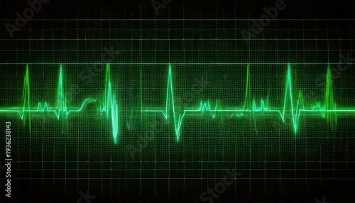 Green ECG Heartbeat Line on Black Background - Medical Technology.