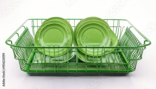 Green Dish Rack with Plates - Clean Kitchenware Organization.