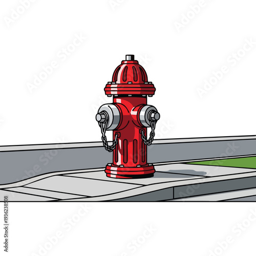 Bright Red Fire Hydrant on City Corner in Urban Environment