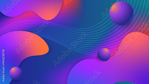 Moody aesthetic design featuring floating orbs and wavy glowing curves for futuristic night theme presentation