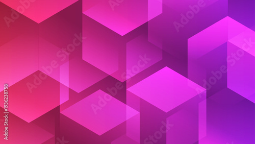 Vibrant isometric 3D cubes with transparent layers creating a modern geometric pattern in pink and purple shades