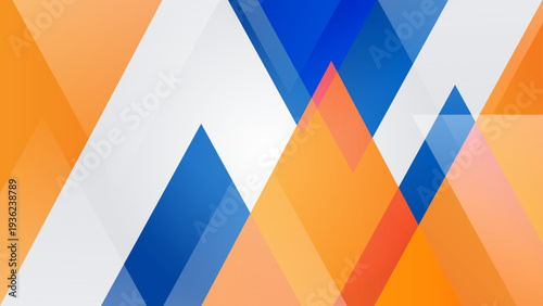 Sharp geometric triangles overlapping to create a mountain peak effect in blue and orange contrast