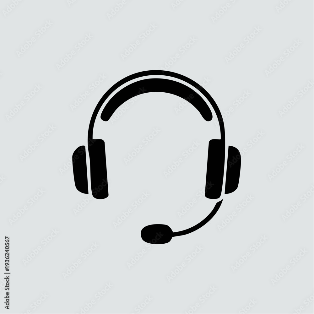 Fototapeta premium Simple black headset icon on a gray background.