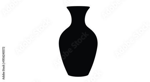 Simple black silhouette of an elegant elongated vase on a white background