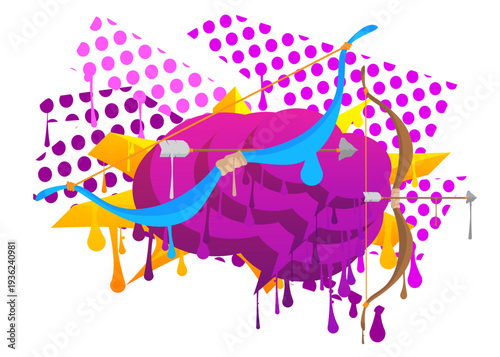 Ancient arrow graffiti. Abstract modern street art decoration performed in urban painting style.