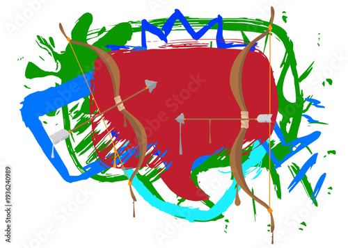 Ancient arrow graffiti. Abstract modern street art decoration performed in urban painting style.