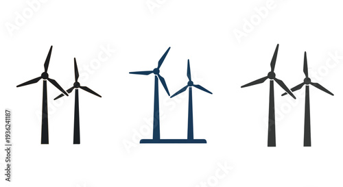 Vector illustration of two modern wind turbines offering clean energy generation for sustainable development and eco-friendly design.