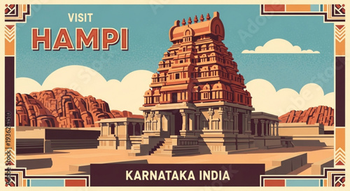 Ancient hampi temple ruins in karnataka india with intricate carvings and stunning architecture under a blue sky