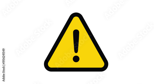 Yellow triangular warning sign vector illustration featuring a bold black exclamation mark indicating danger or caution