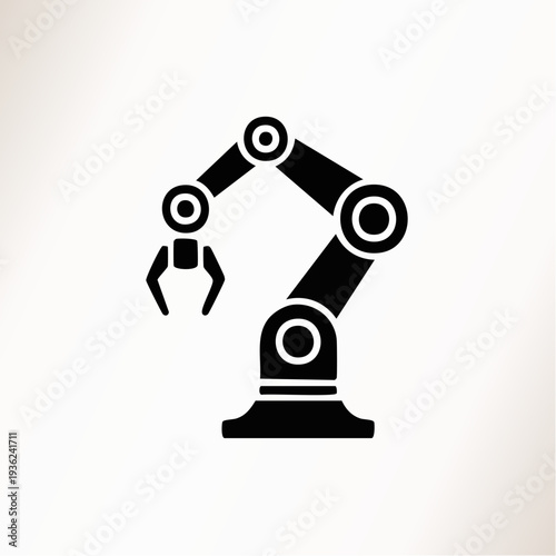 Industrial robotic arm icon on white background.